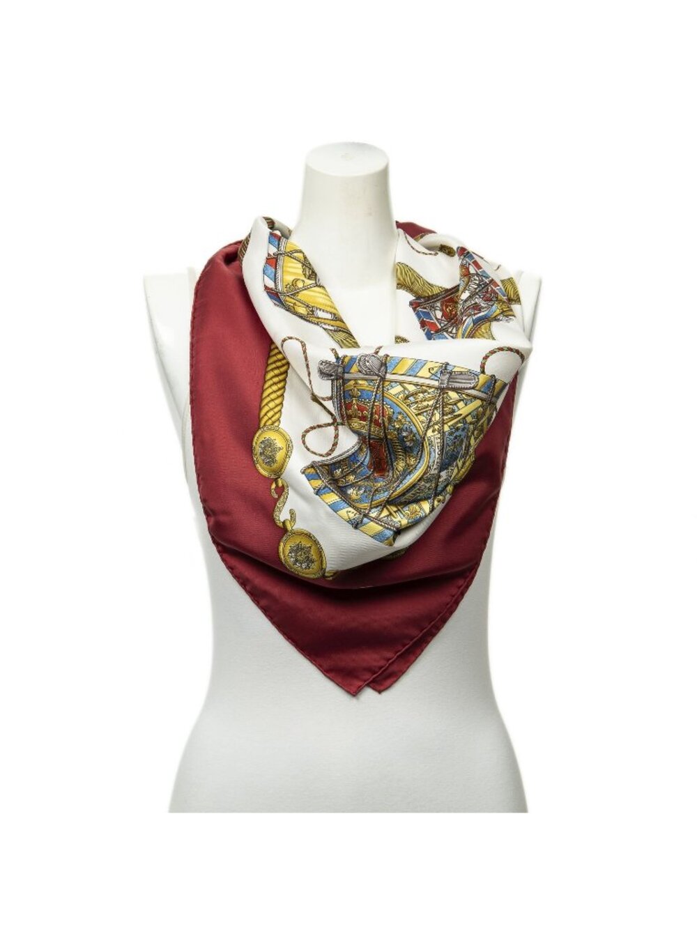 Hermes Scarf Red Ivory Goldtwill Silk